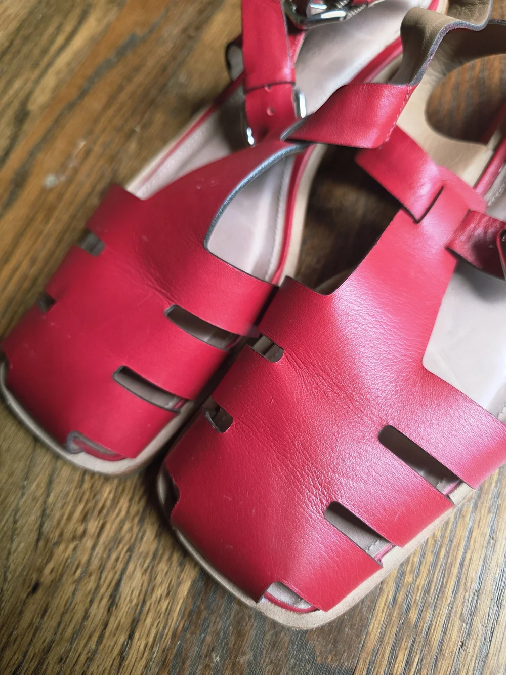 Red Women’s Fisherman Leather Sandals - Comfortable Summer Buckle Sandals